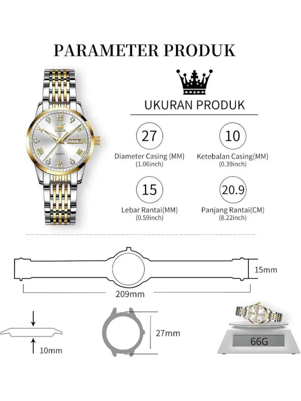 Women's Gold and Silver Analog Quartz Waterproof Stainless Steel Band Watch